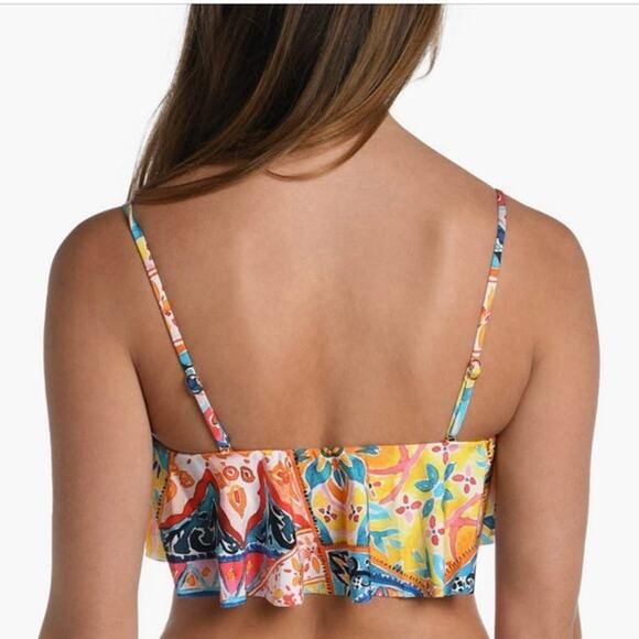 La Blanca Women's Ruffle Bandeau Bikini Swimsuit Top Multi Soleil Size 6 - Picture 3 of 6